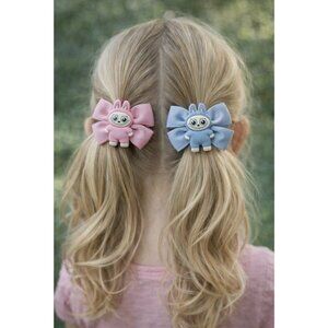 Monster Fashion Colorful Pink Blue Hair Bow Cute Pink Hair Clip for Girls 4 PC